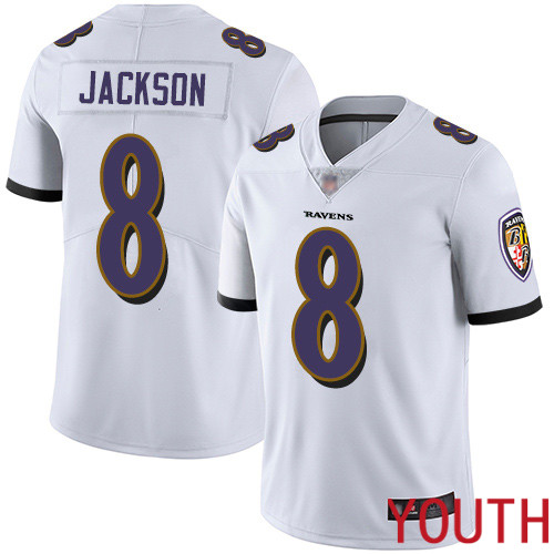 Baltimore Ravens Limited White Youth Lamar Jackson Road Jersey NFL Football #8 Vapor Untouchable->nfl t-shirts->Sports Accessory